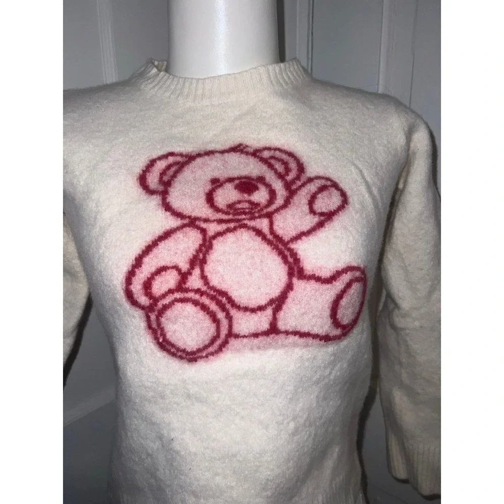 Teddy Bear‎ Knit Sweater Cream Color Adorable Fuzzy Cute Cozy Knitwear